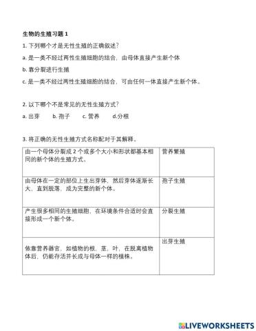 初一科学生物生殖