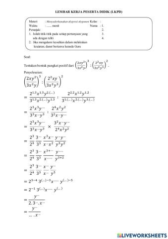 LKPD Matematika Fase E Bilangan Berpangkat