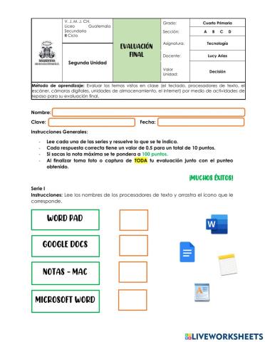 Evaluación Final Cuarto Primaria