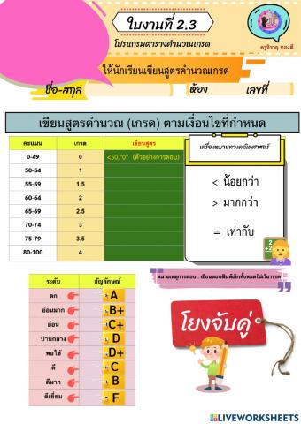 ตารางคำนวณเกรด