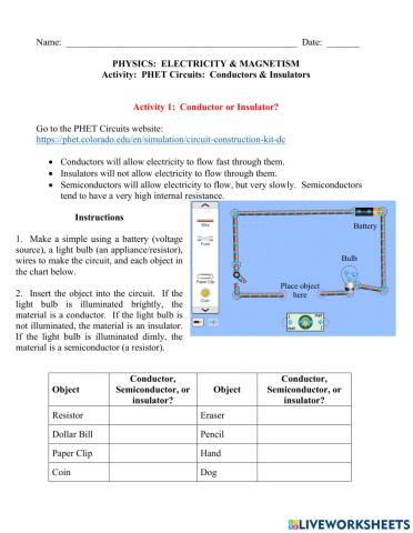 Conductors and Insulators Simulation