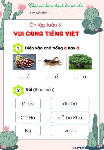 Lớp 1 - Tiếng việt - Tuần 3