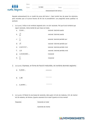 nombres racionals (autoavaluació tema 1) 3r ESO