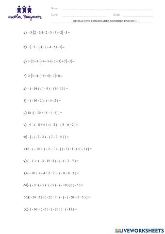 Operacions combinades de nombres enters 2