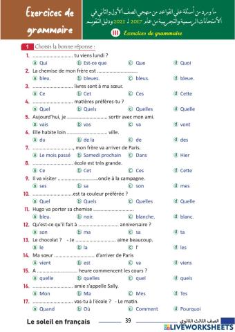 Exercices de grammaire page 39-40