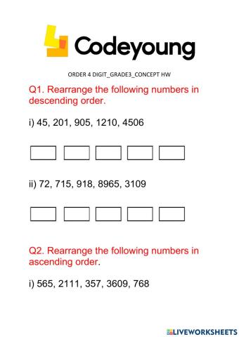 Ordering  of numbers