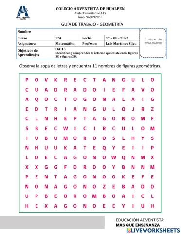 Sopa de letras Geometría