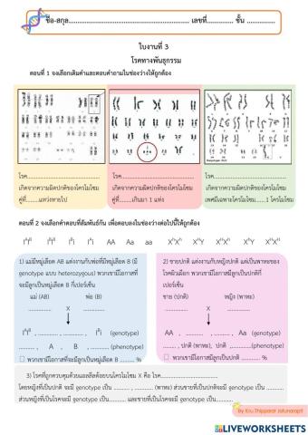 ใบงานที่ 3 โรคทางพันธุกรรม 1-2565