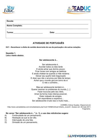 Atividade de português