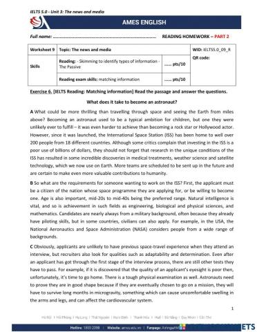 IELTS 5.0 - L9 - Reading part 2