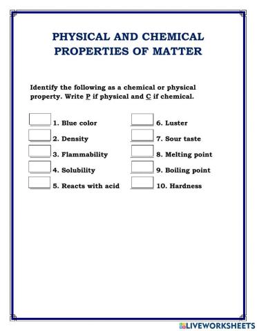 Physical and Chemical Properties of Matter