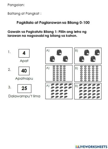 Pagkilala at Paglarawan sa Bilang 0-100