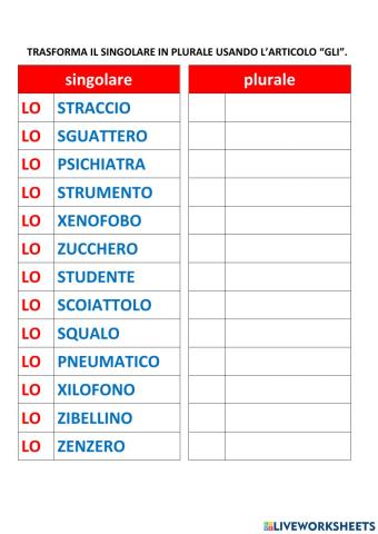 LO E GLI dal singolare al plurale