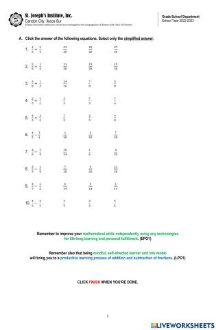 Addition and subtraction of fractions