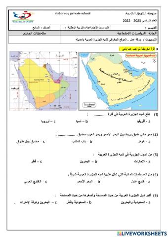 الموقع الجغرافي لشبه الجزيرة العربية