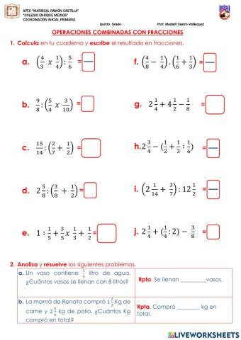 Operaciones combinadas con fracciones