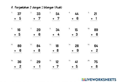 Penjumlahan 2 dengan 1 Bilangan (Acak) A