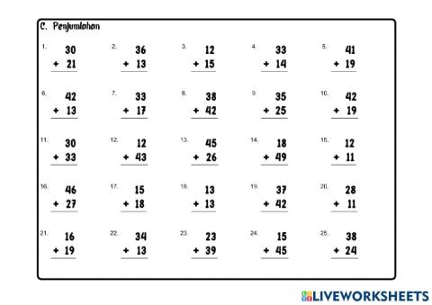 Penjumlahan 2 dengan 2 Bilangan (Acak) C