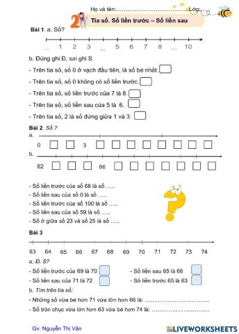 Tia số. Số liền trước. Số liền sau.