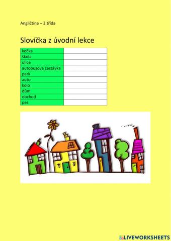 ANG 3 - Slovíčka z úvodní lekce - psaní