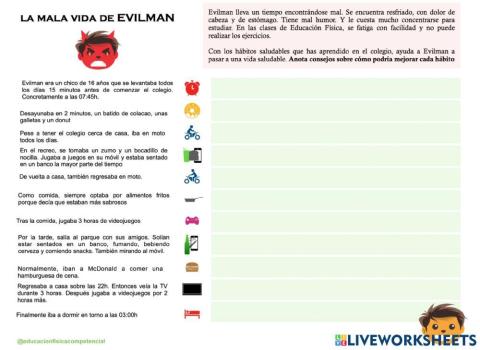 Evilman - dar recomendaciones saludables.