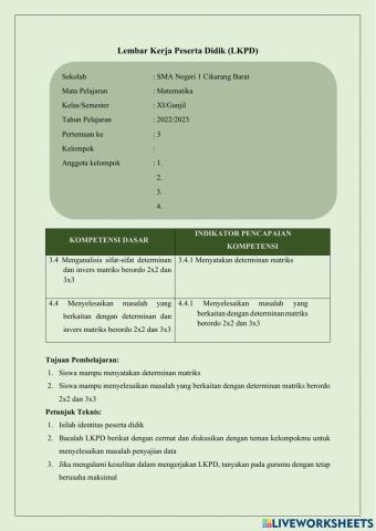 LKPD Determinan Matriks