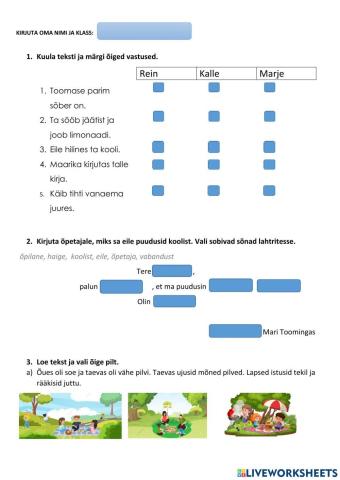 Harjutamine tasemetööks (eesti keel teise keelena I aste)