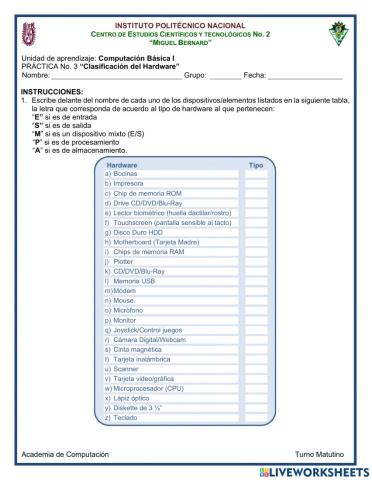 Clasificación del Hardware