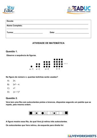 Atividade de matemática