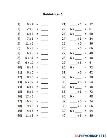 Reizināšana ar 6