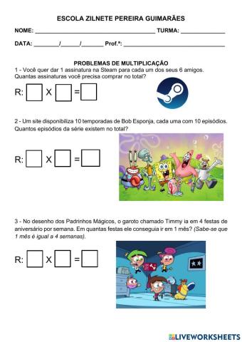 Problemas de multiplicação