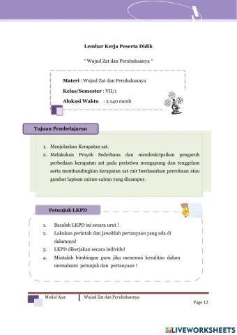 LKPD Wujud Zat dan Perubahannya