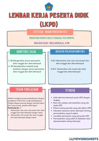 LKPD UKURAN PEMUSATA DATA (MEAN, MODUS)