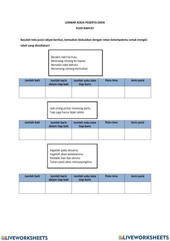 Tes formatif puisi rakyat