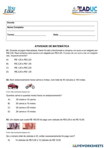 Sistema de equação do 1º grau