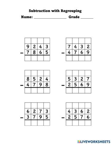 Subtraction with regroup