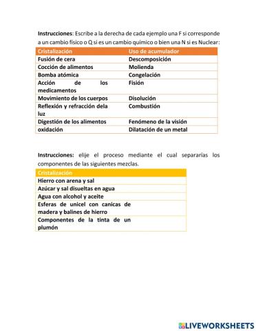 Ejemplos de cambios físicos y separación de mezclas