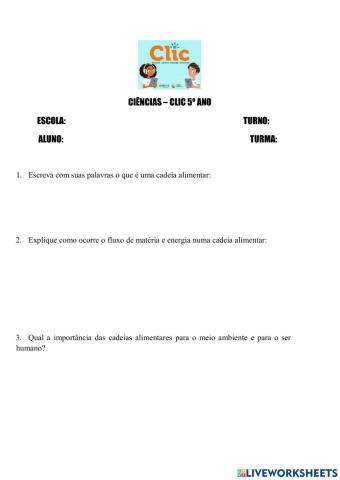 Matéria e Energia nas cadeias alimentares.