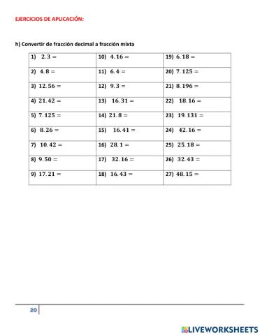 Convertir de fraccion decimal a fraccion mixta