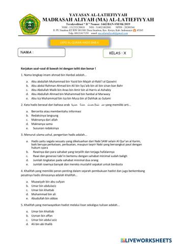LKPD BAB 6 QURAN HADIS KELAS 10