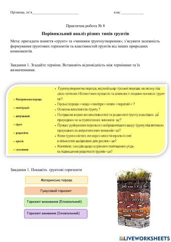 Практична робота 8 Порівняльний аналіз різних типів ґрунтів