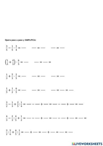 Operaciones Combinadas Fracciones
