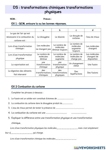 Transformations chimiques ou physiques