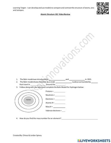 Atomic Structure Video notes w-video & quiz