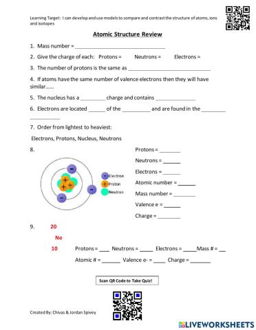 Atomic Structure Review Activity