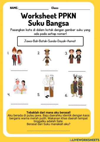 Worksheet suku bangsa indonesia