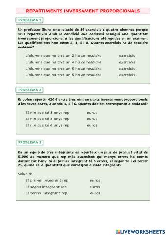 Repartiments Inversament Proporcionals