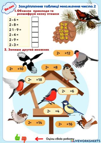 Закріплення таблиці множення числа 2