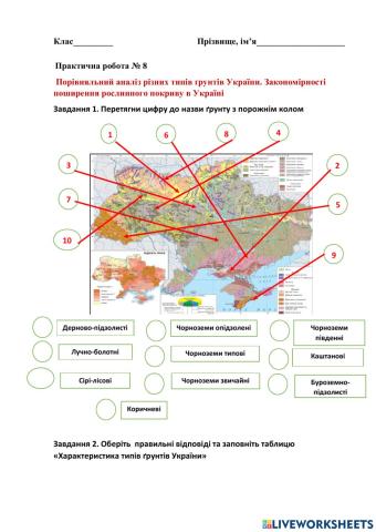 Практична робота № 8 Порівняльний аналіз різних типів грунтів України. Закономірності поширення рослинного покриву в Україні