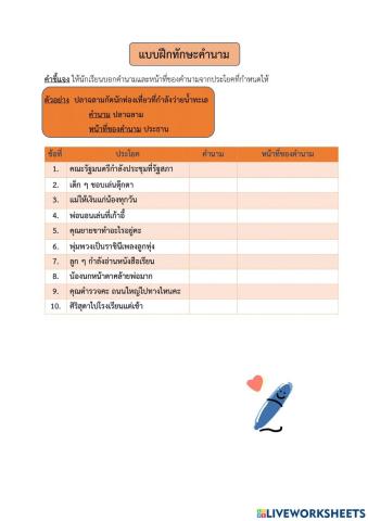 แบบทดสอบคำนาม